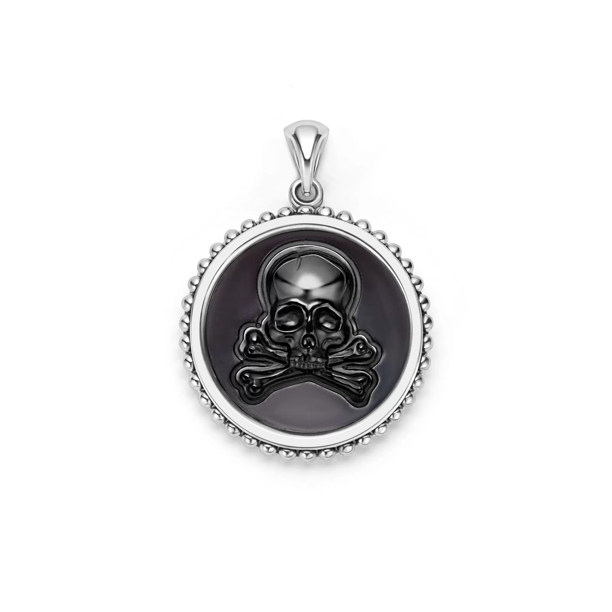 Cheap LAGOS Black Agate Skull Crossbone Amulet