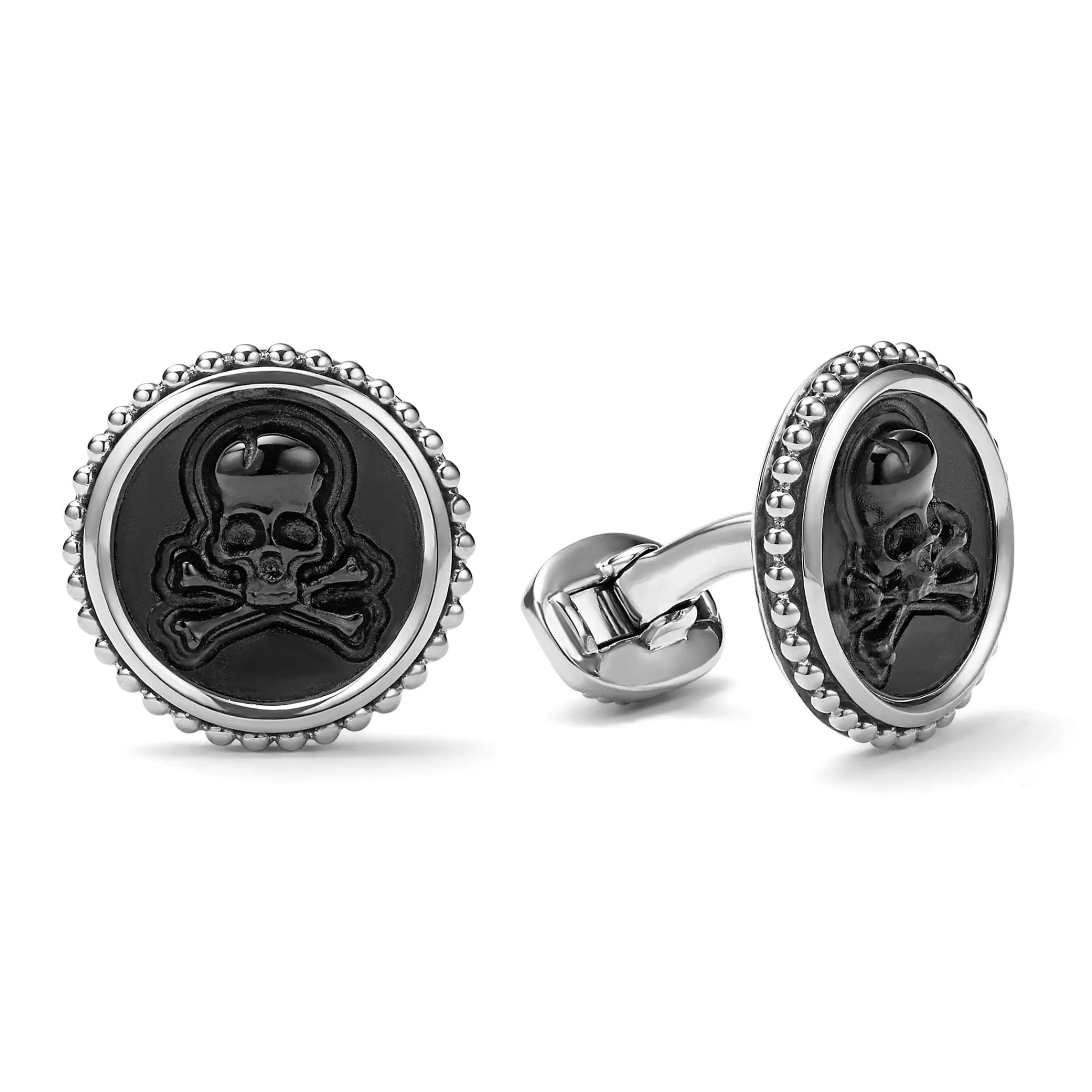 Hot LAGOS Black Agate Skull Cufflinks