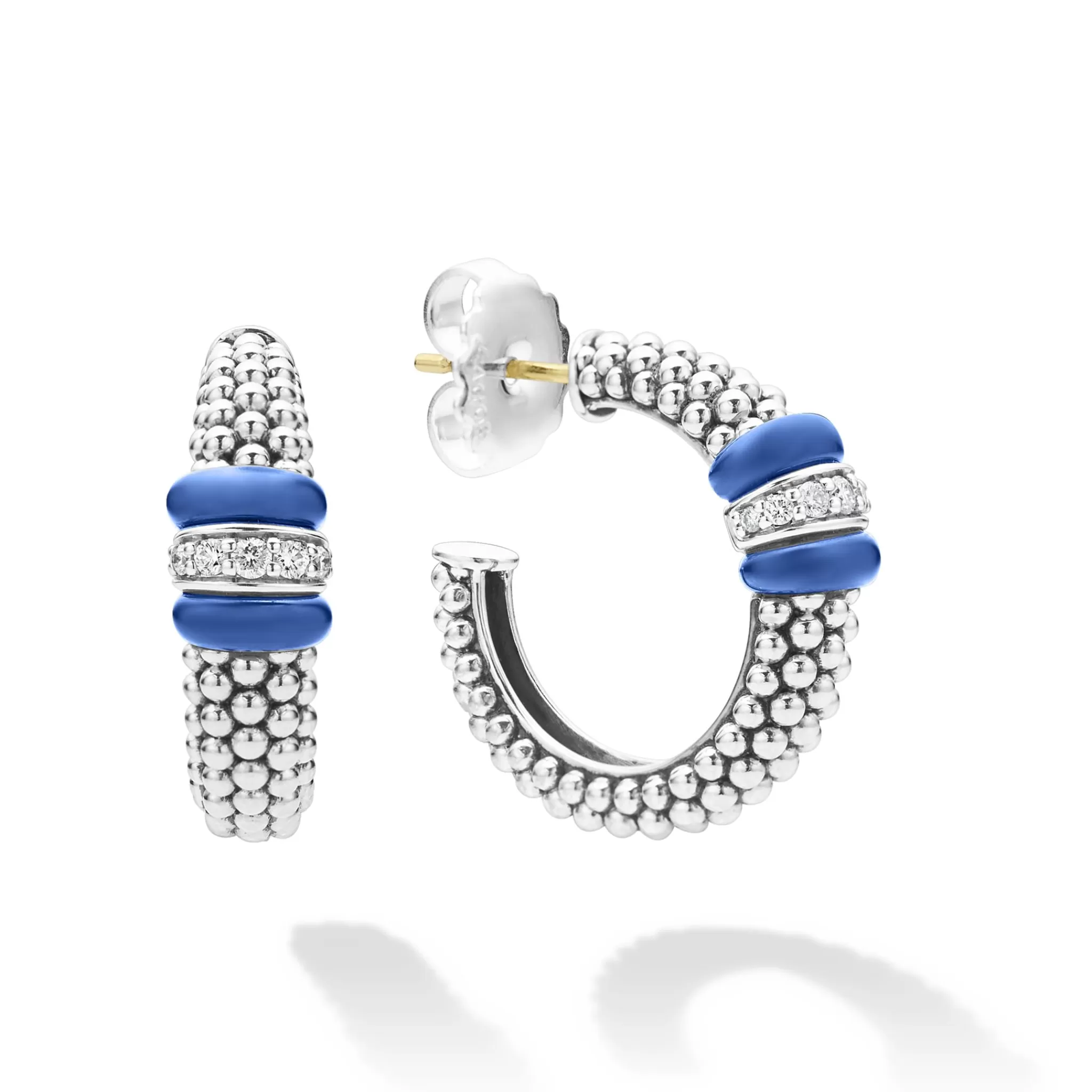 Best Sale LAGOS Ceramic Caviar Diamond Hoop Earrings