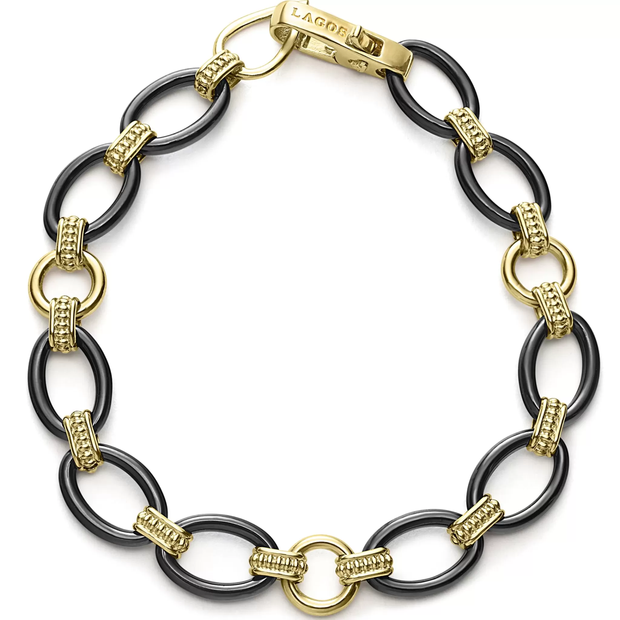 Clearance LAGOS 18K Gold and Black Ceramic Link Bracelet | 10mm