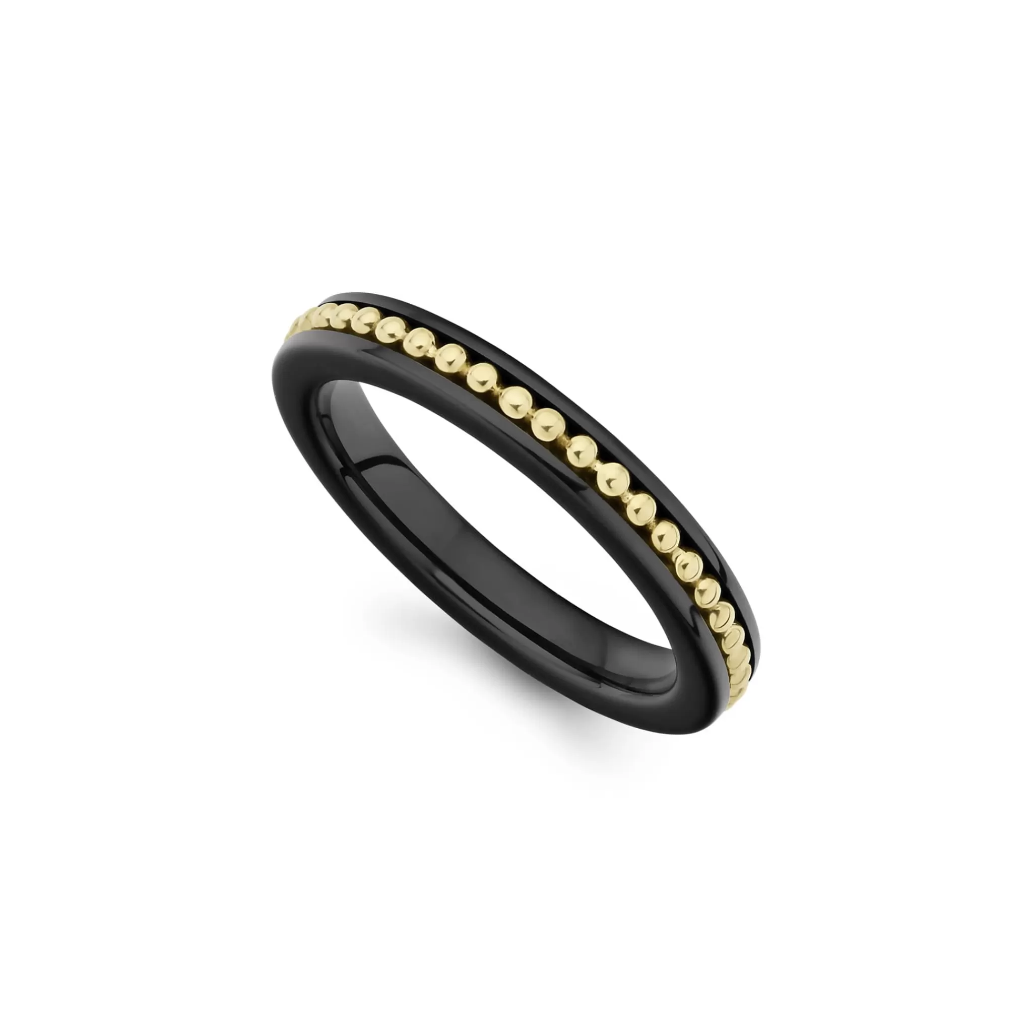 Best Sale LAGOS 18K Gold Caviar and Black Ceramic Stacking Ring