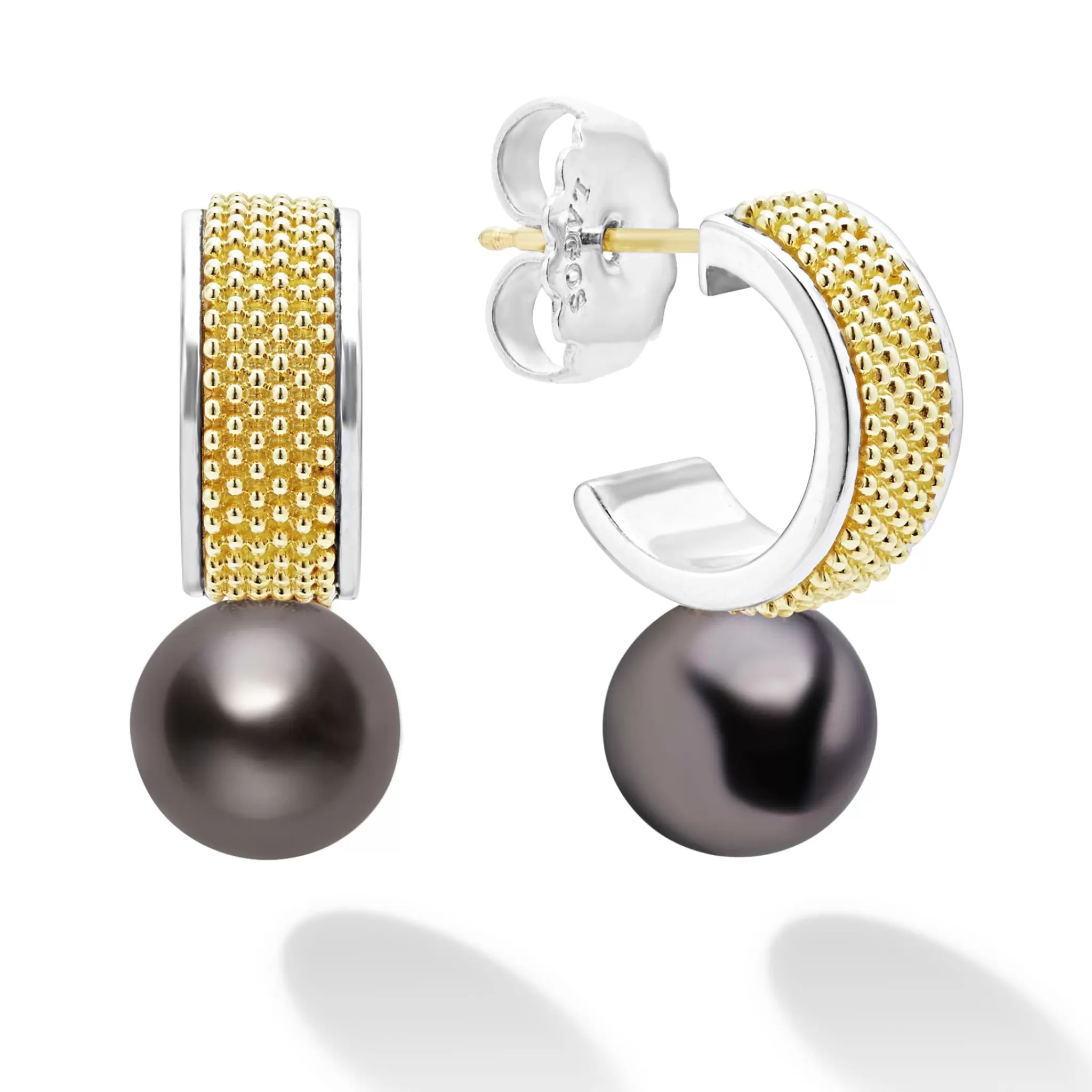 Cheap LAGOS Two-Tone Tahitian Black Pearl Hoop Earrings